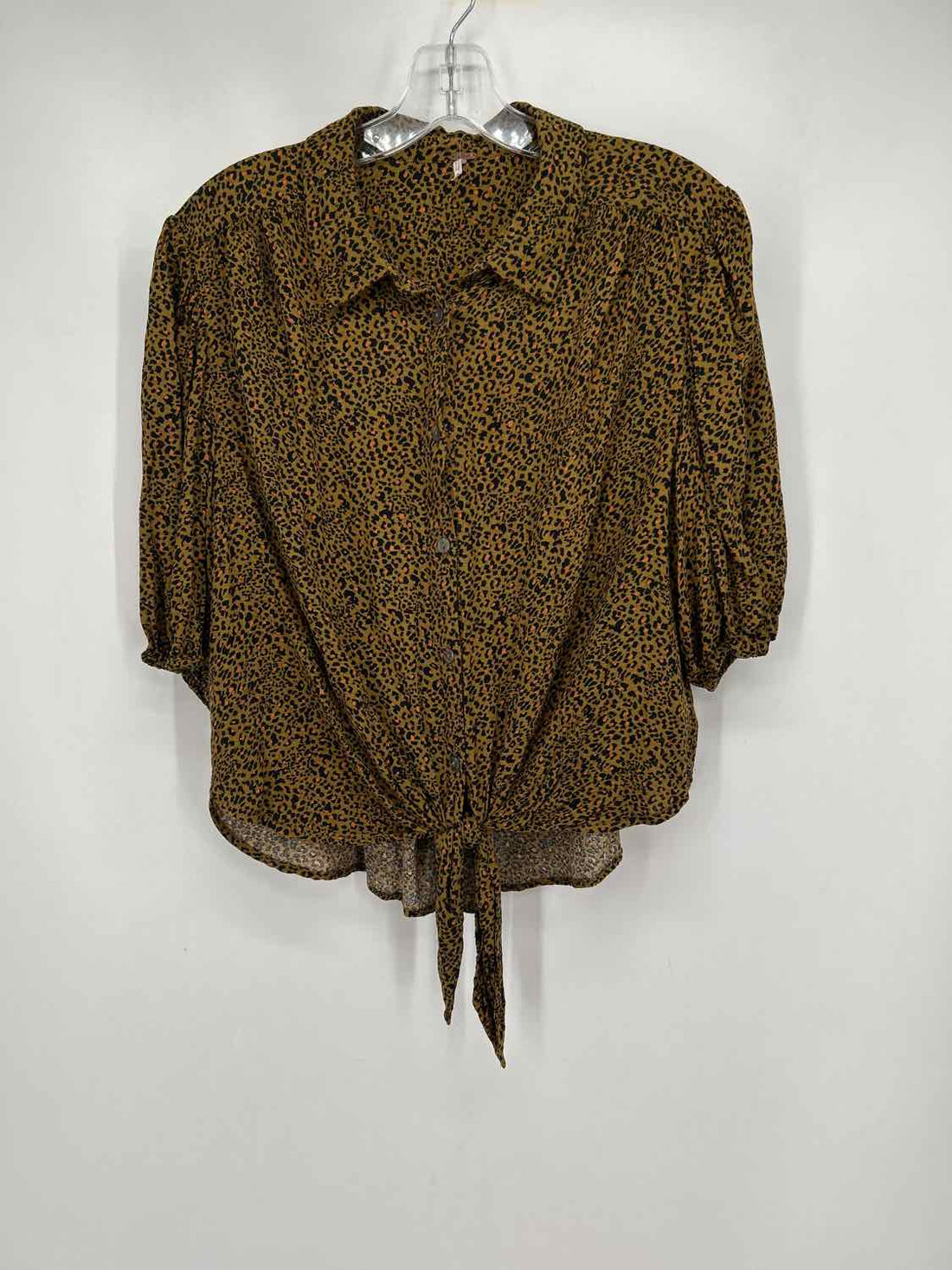 Free People Size L Brown Leopard Short Sleeve