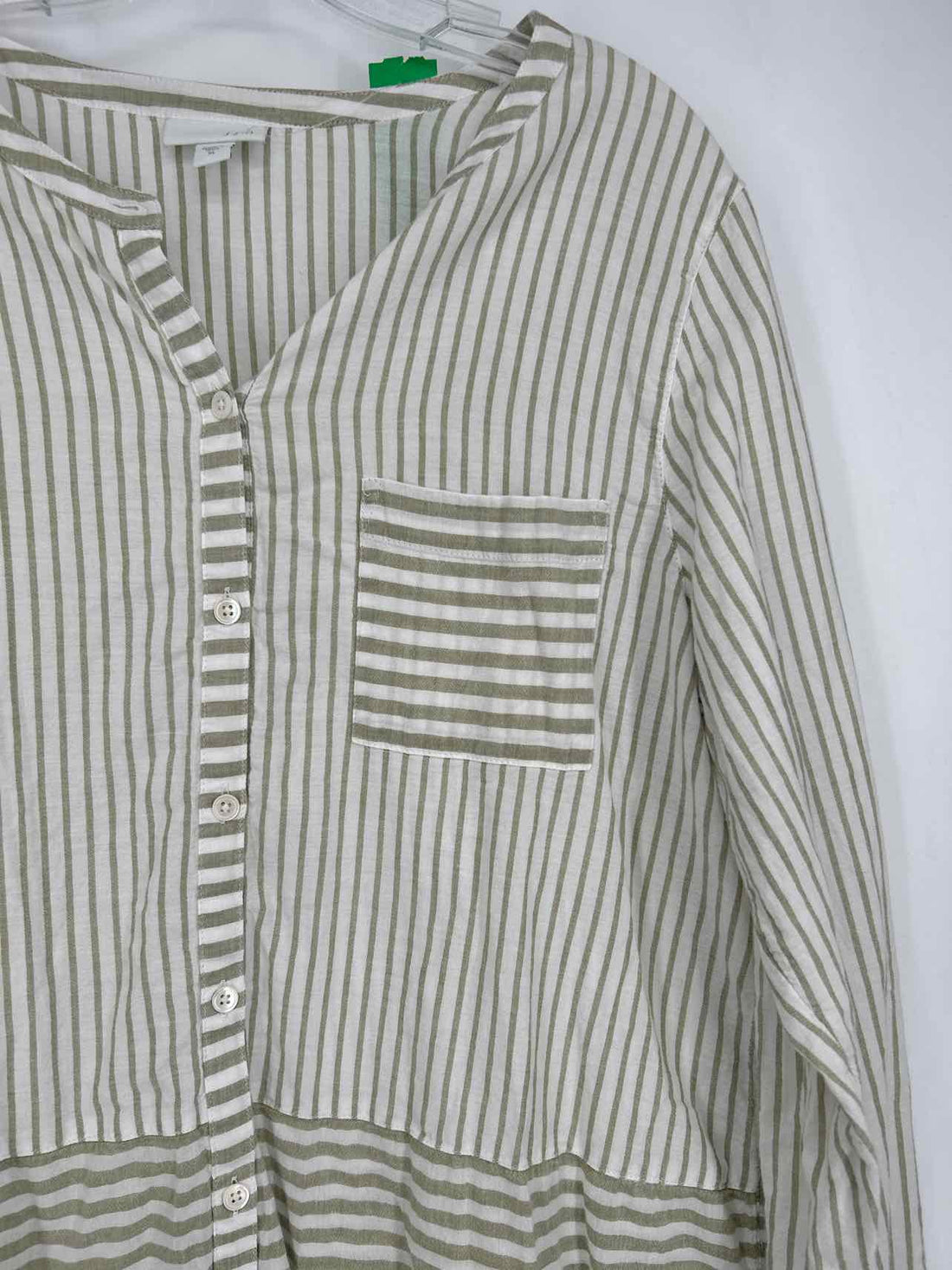 J Jill Size XL Sage & White Striped Long Sleeve