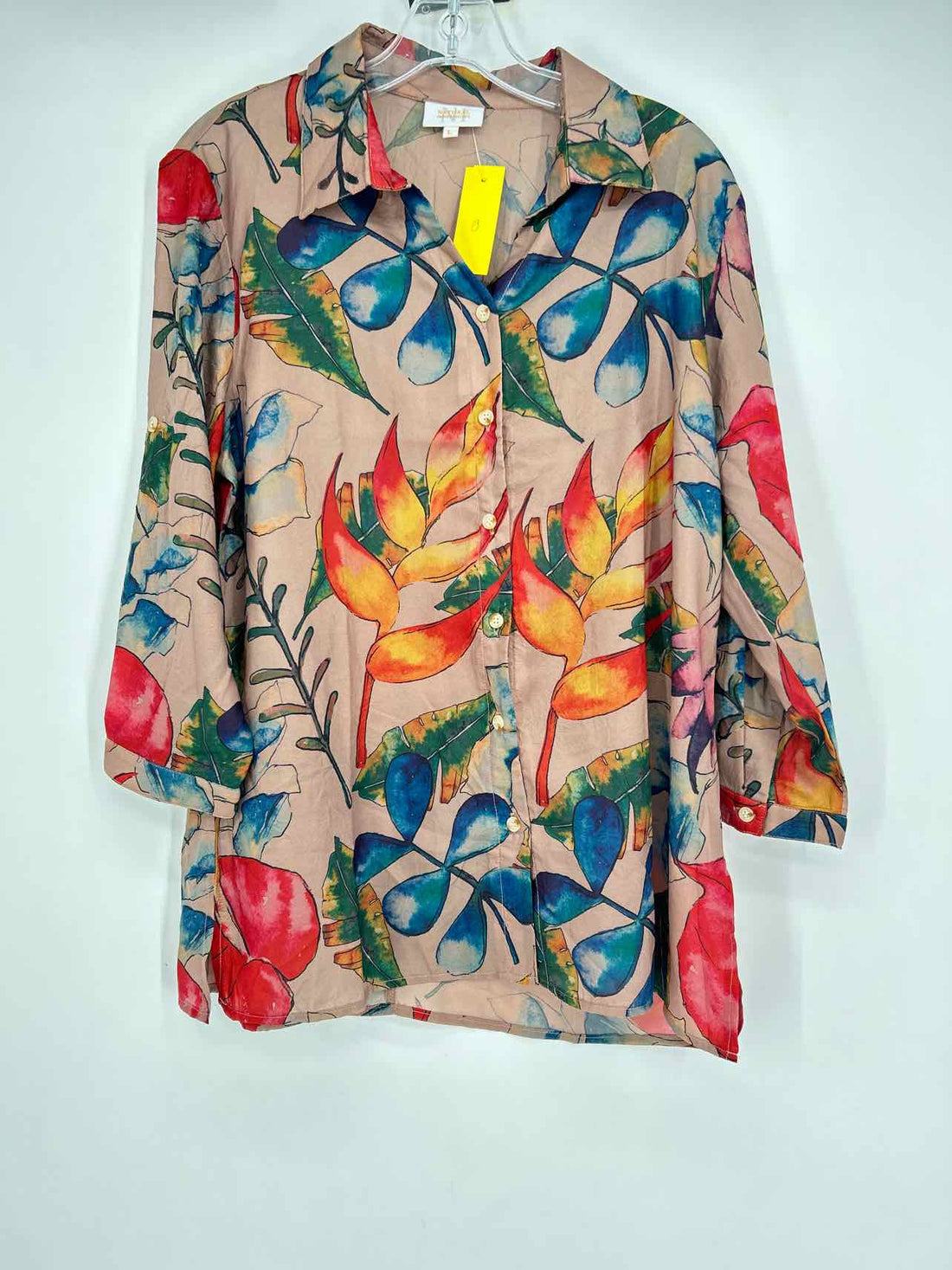 Natural Impressions Size L Tan Floral Long Sleeve