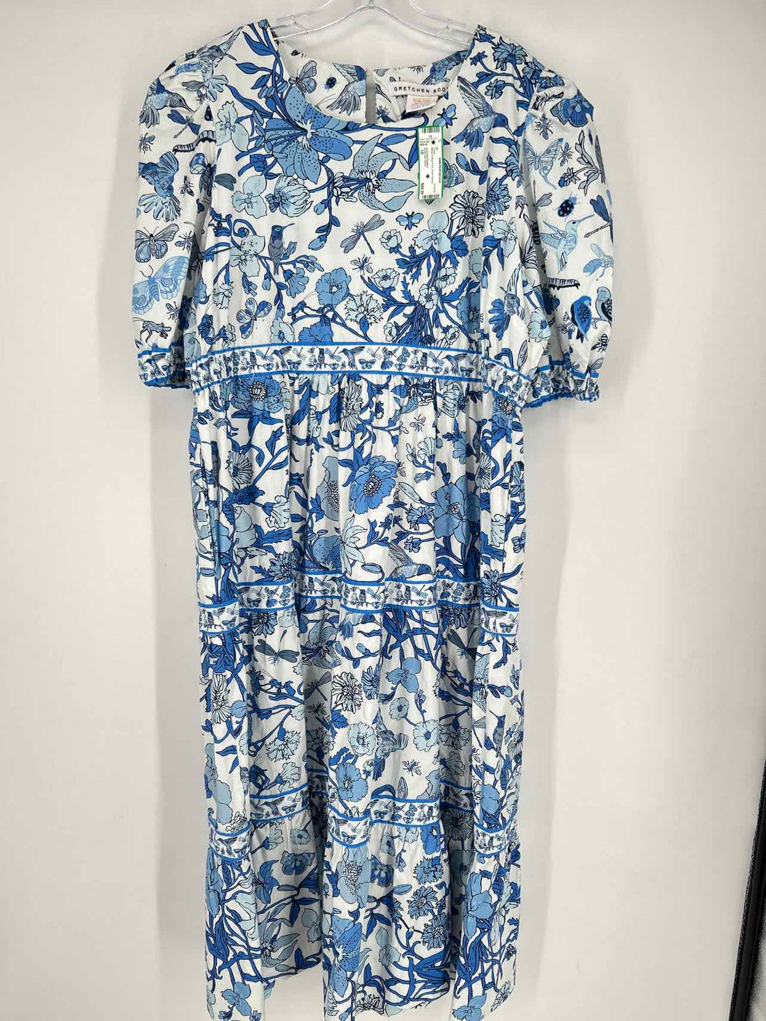 Gretchen Scott Size 18 White & Blue Print Short Sleeve Dress