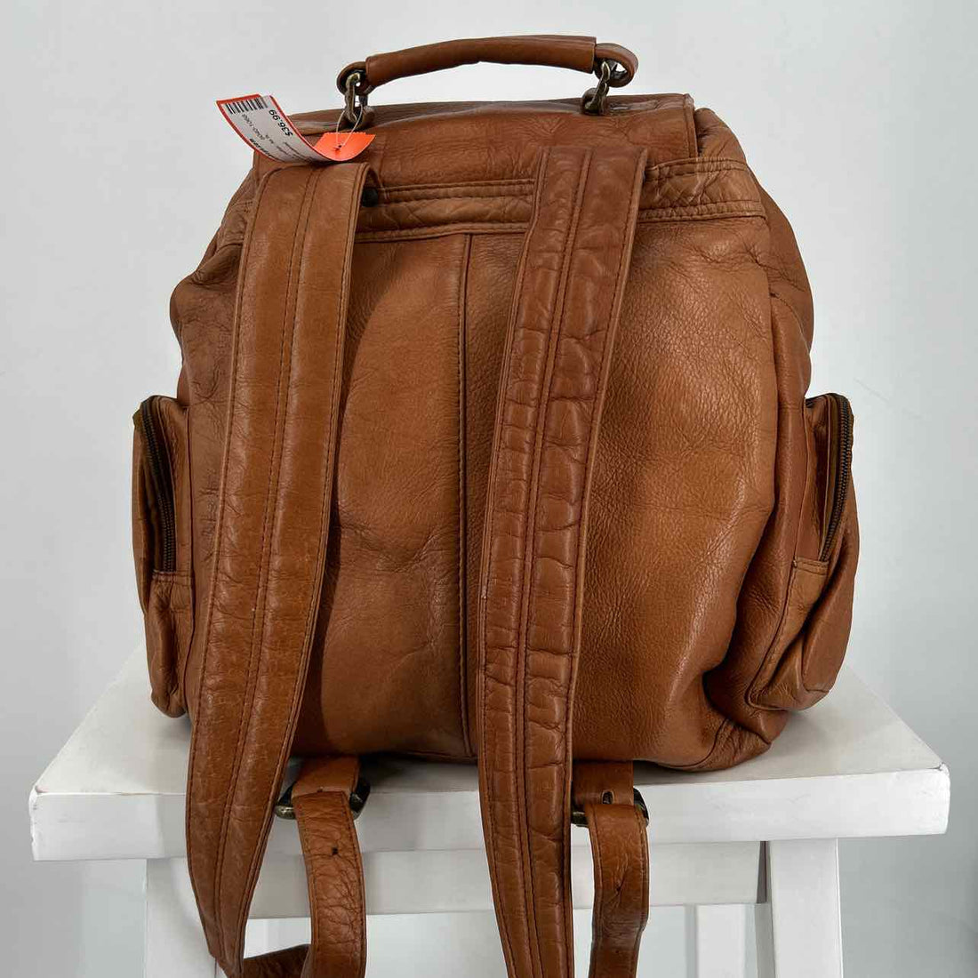 No Brand Name Cognac Leather As Is Backpack