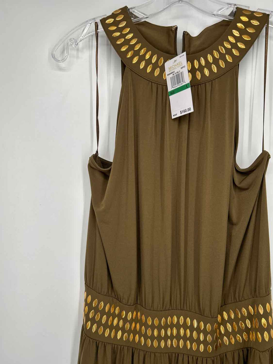 Michael Kors Size L Olive Green Gold Sleeveless Maxi