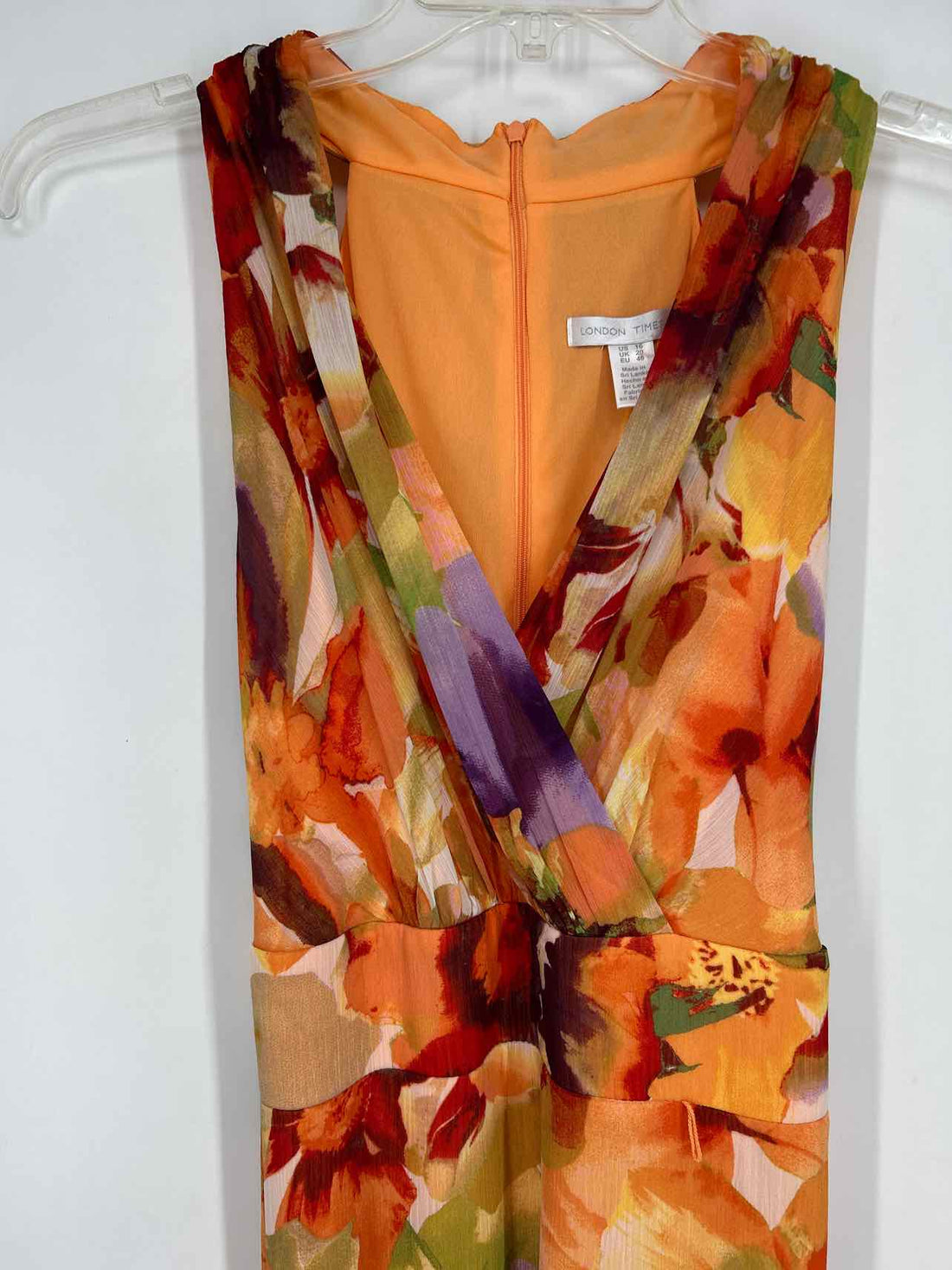 London Times Size 16 Orange Floral Sleeveless Dress