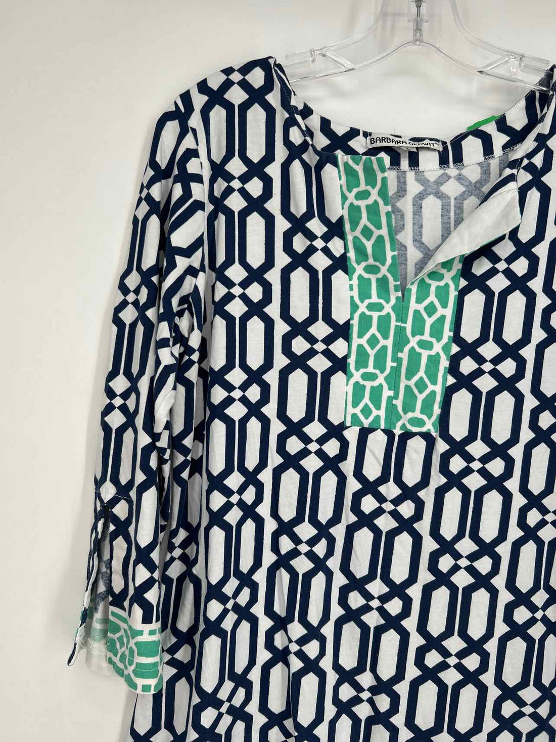 Barbara Gerwit Size L White & Navy Print Dress
