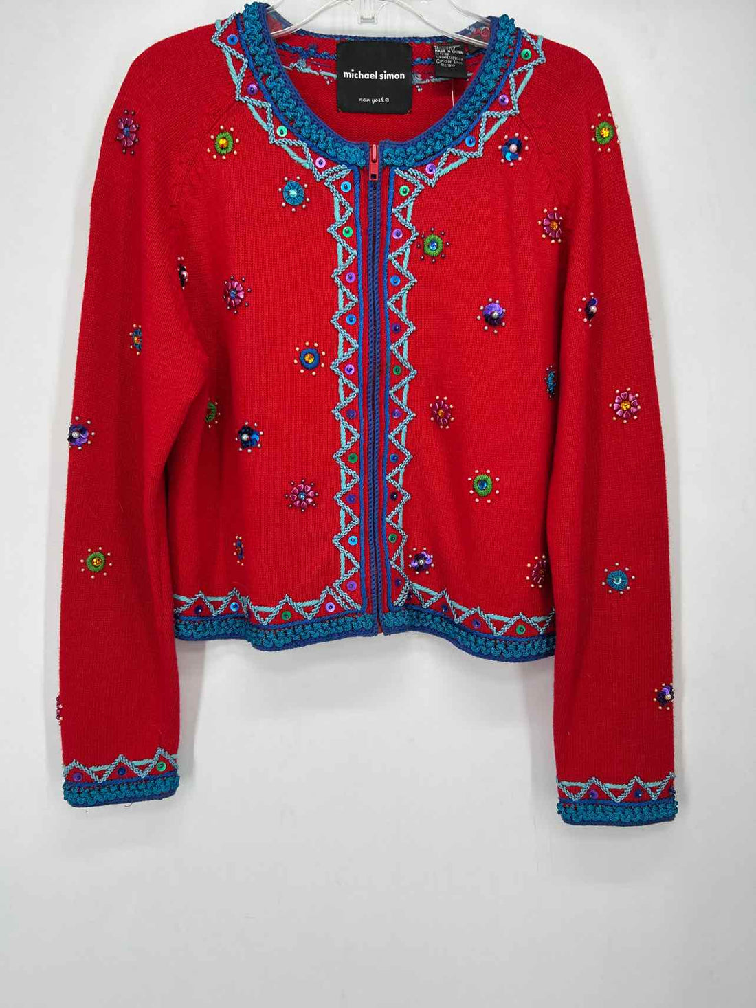 Michael Simon Studio Size S Red Embroidery Cardigan
