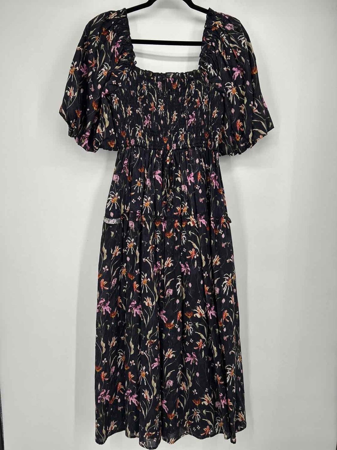 Aureum Size S Black Floral Short Sleeve Dress