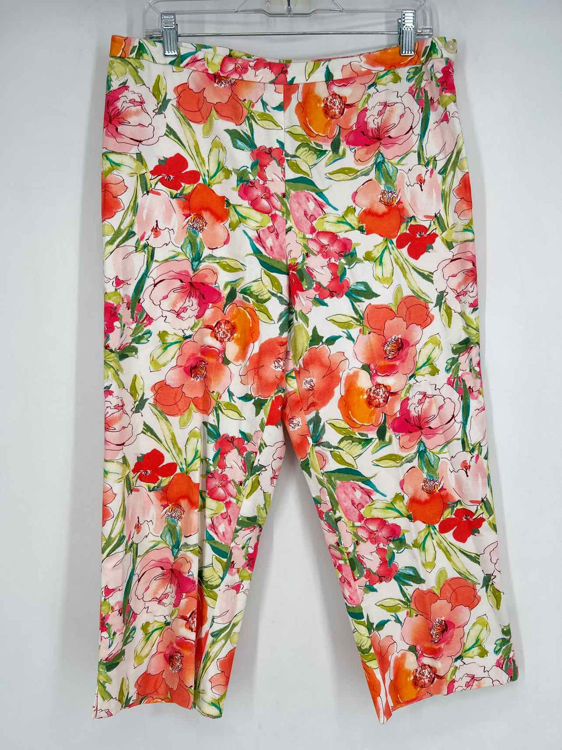 Lauren Ralph Lauren Size 10 White & Pink Floral Pants