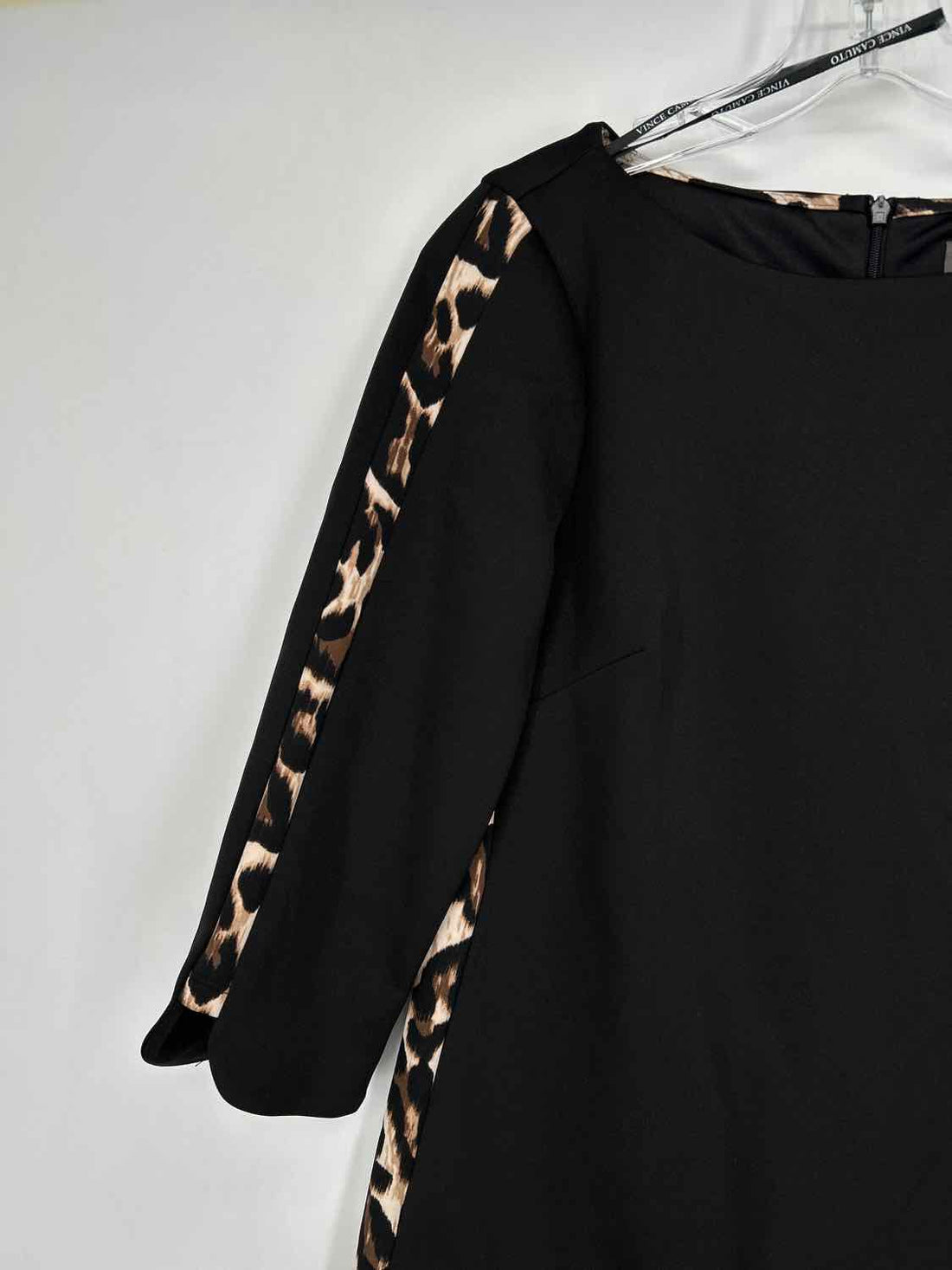 Vince Camuto Size 10 Black & Leopard Long Sleeve Dress