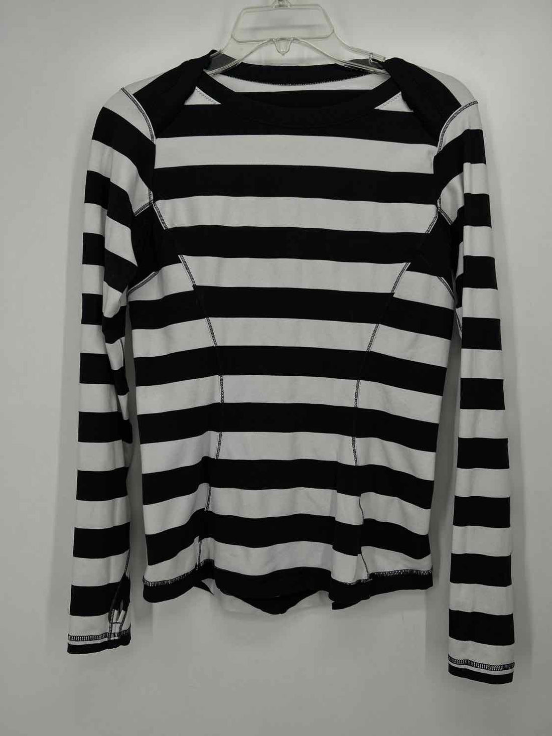Lululemon Size S White & Black Striped Long Sleeve Active Tops