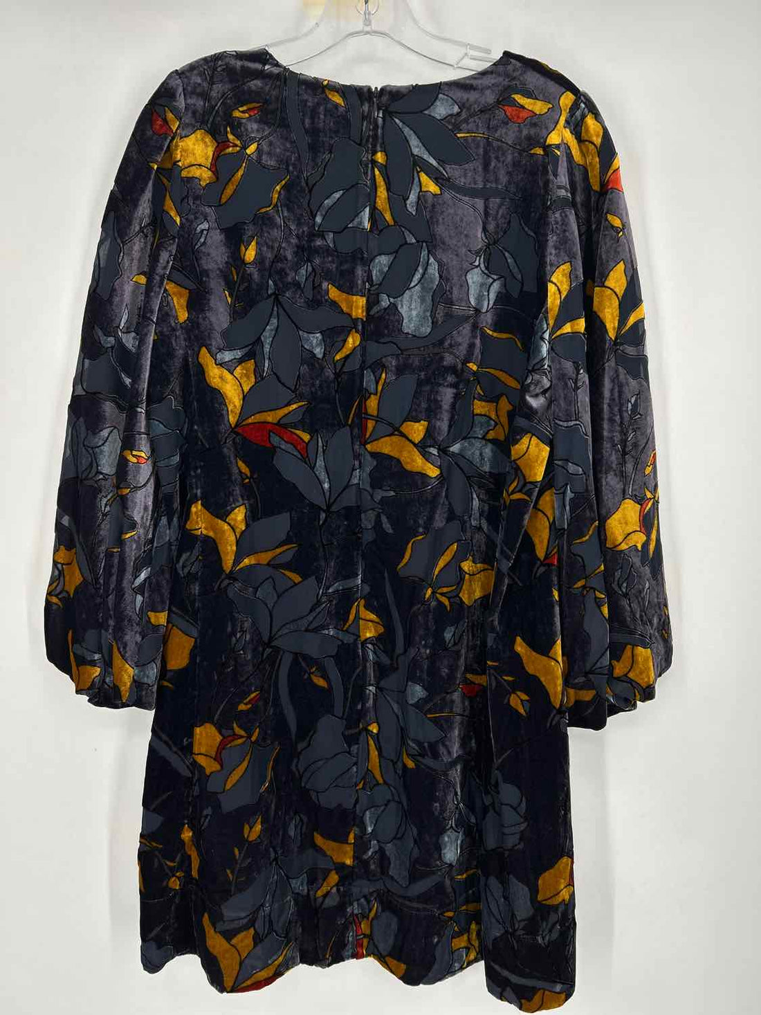 French Connection Size 10 Dark Purple Print Velvet Burn Out Long Sleeve Dress