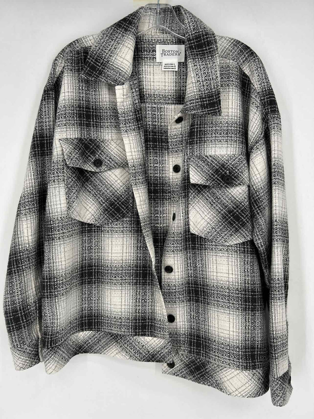 Boston Traders Size L White & Gray Plaid Shacket