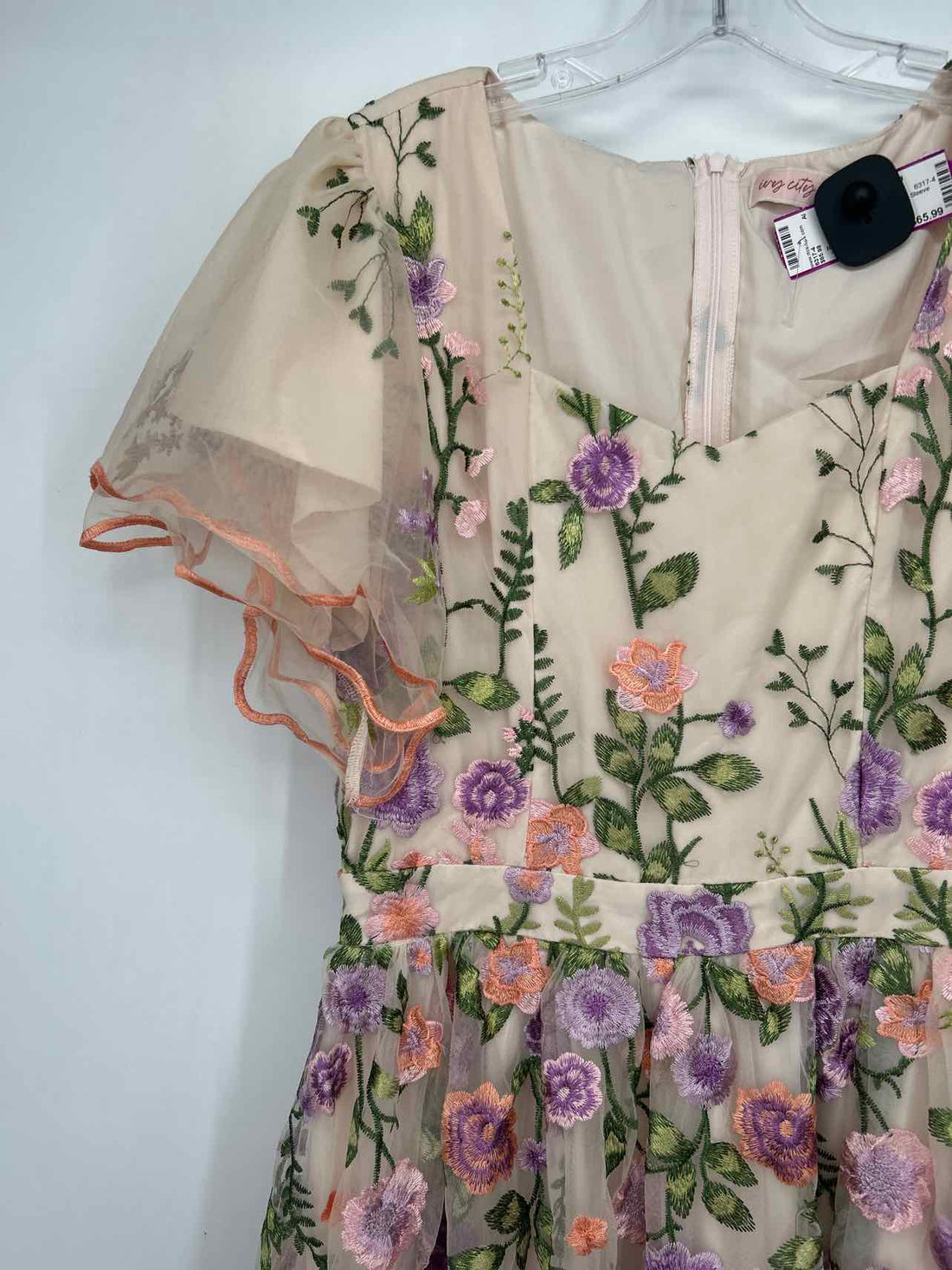 Ivy City Co Size 10 Nude Floral Embroidered Short Sleeve Dress