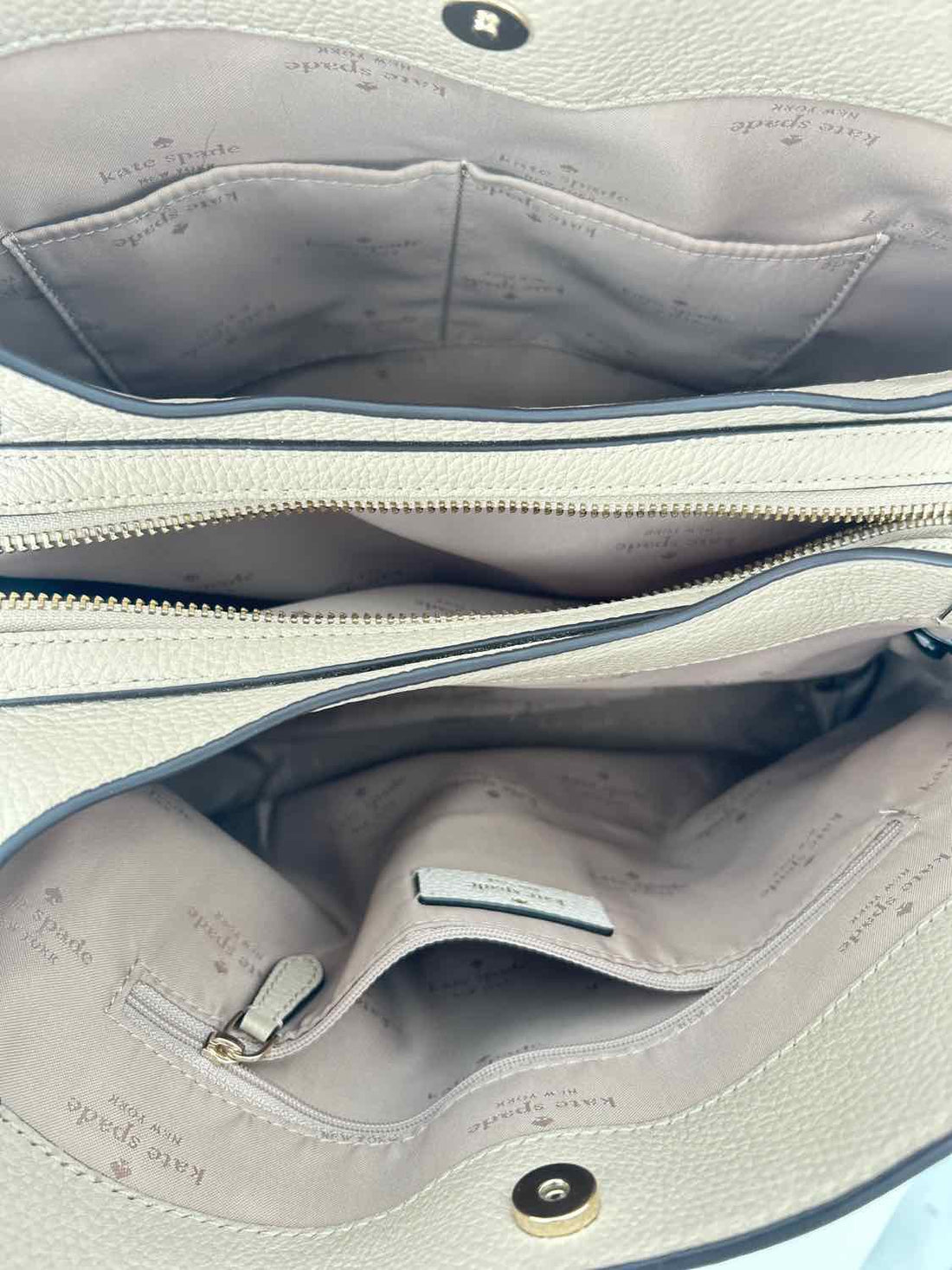 Kate Spade White & Beige Leila Triple Compartment Shoulder Bag Tote