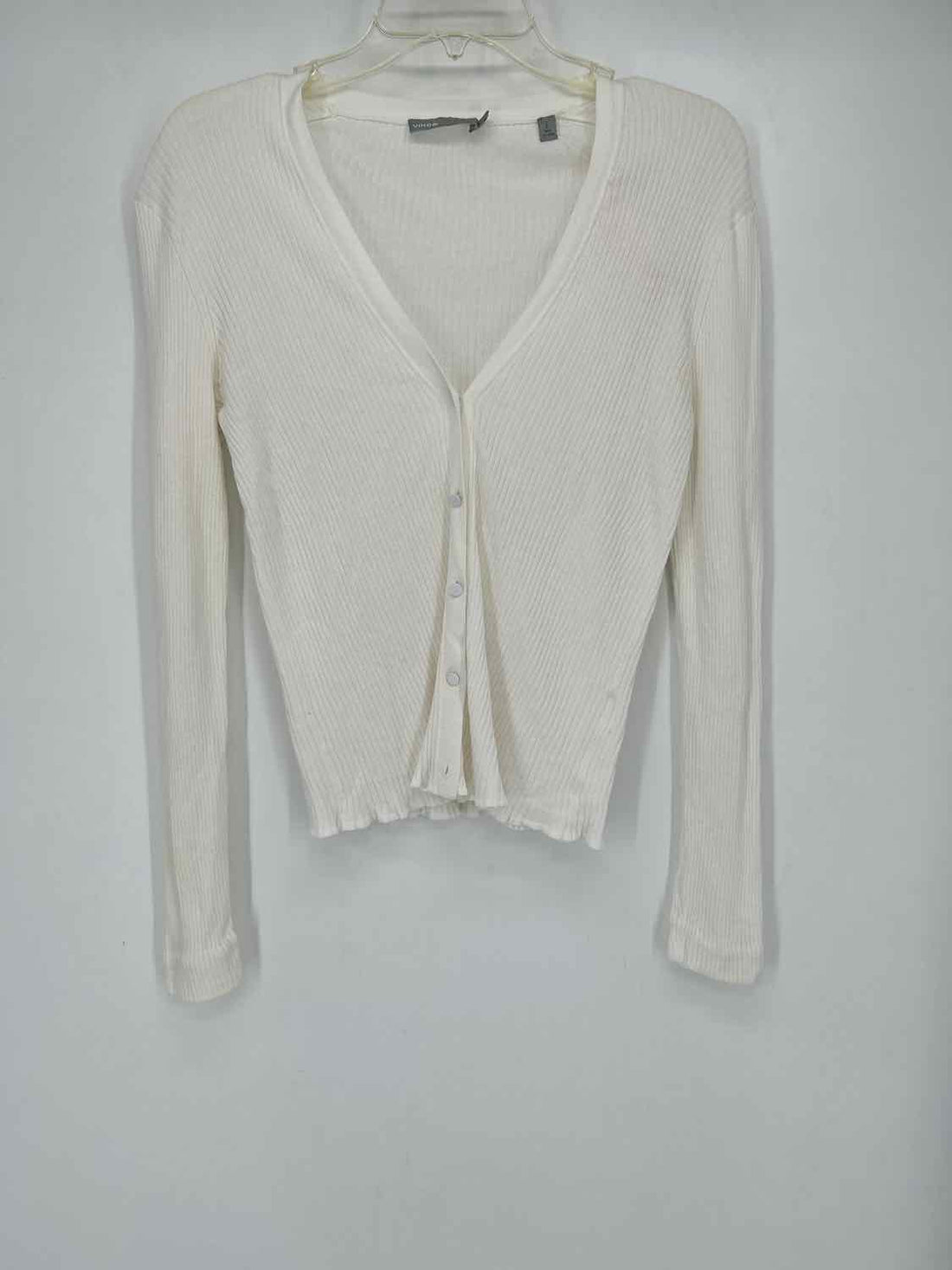 Vince Size L White Ribbed Cardigan