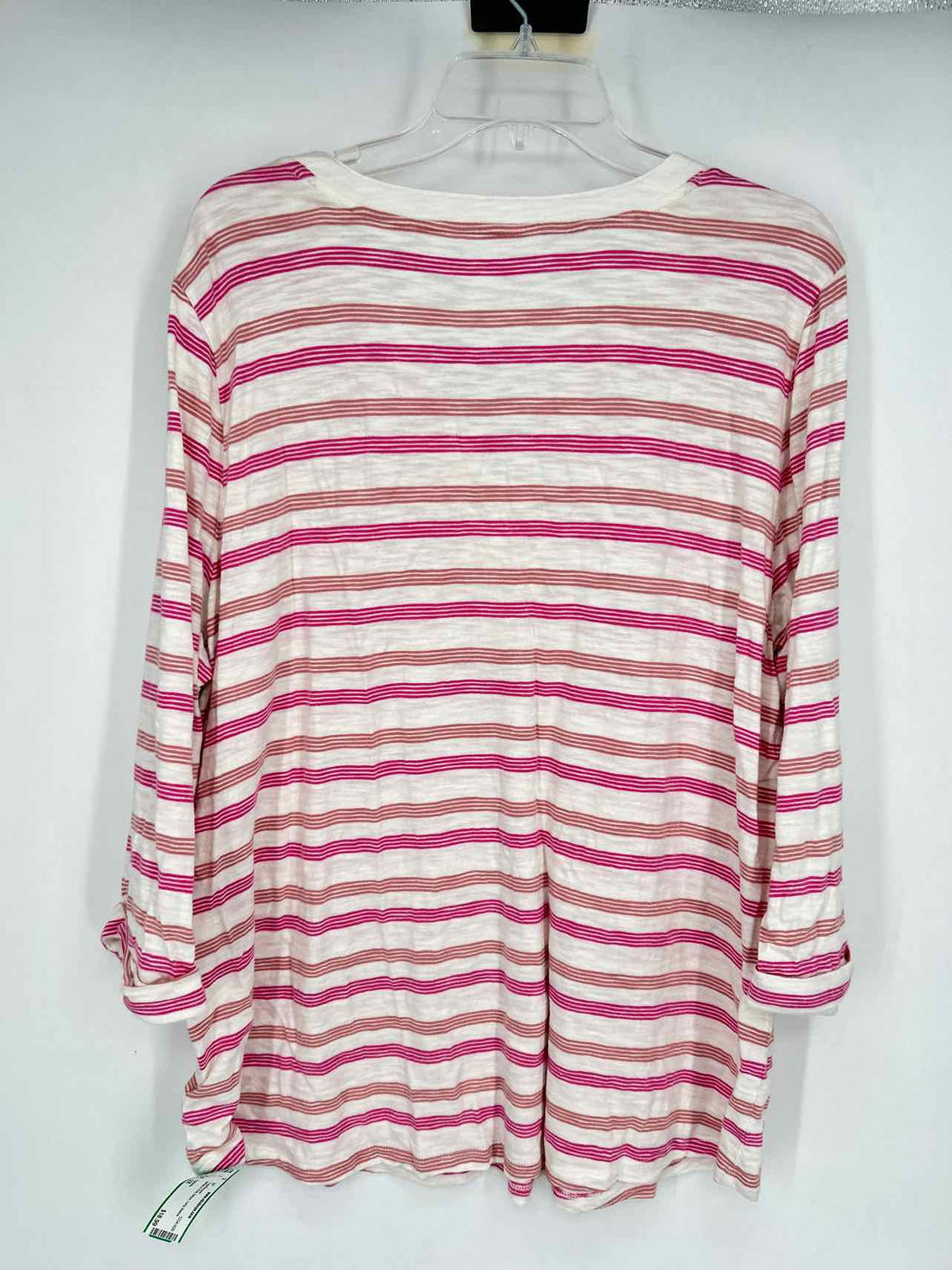 Talbots Size 2X White & Pink Stripe Long Sleeve Top/Blouse