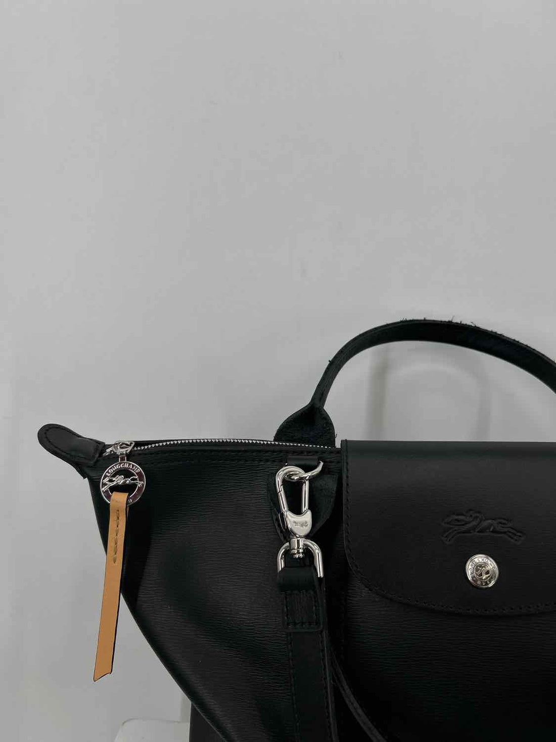 LongChamp Black Coated Canvas Satchel