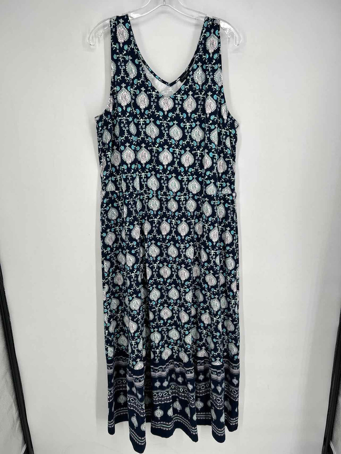 Talbots Size 1X Navy Print Sleeveless Dress