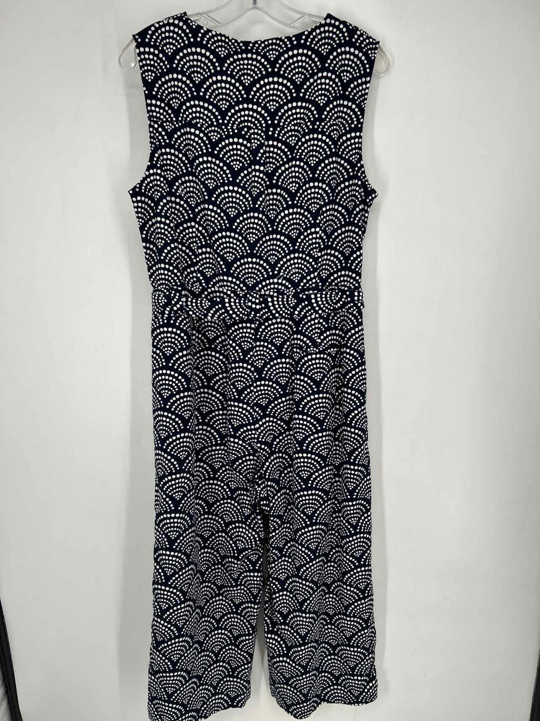 Boden Size 12 Navy & White Polkadot Linen/Cotton Sleeveless Jumpsuit