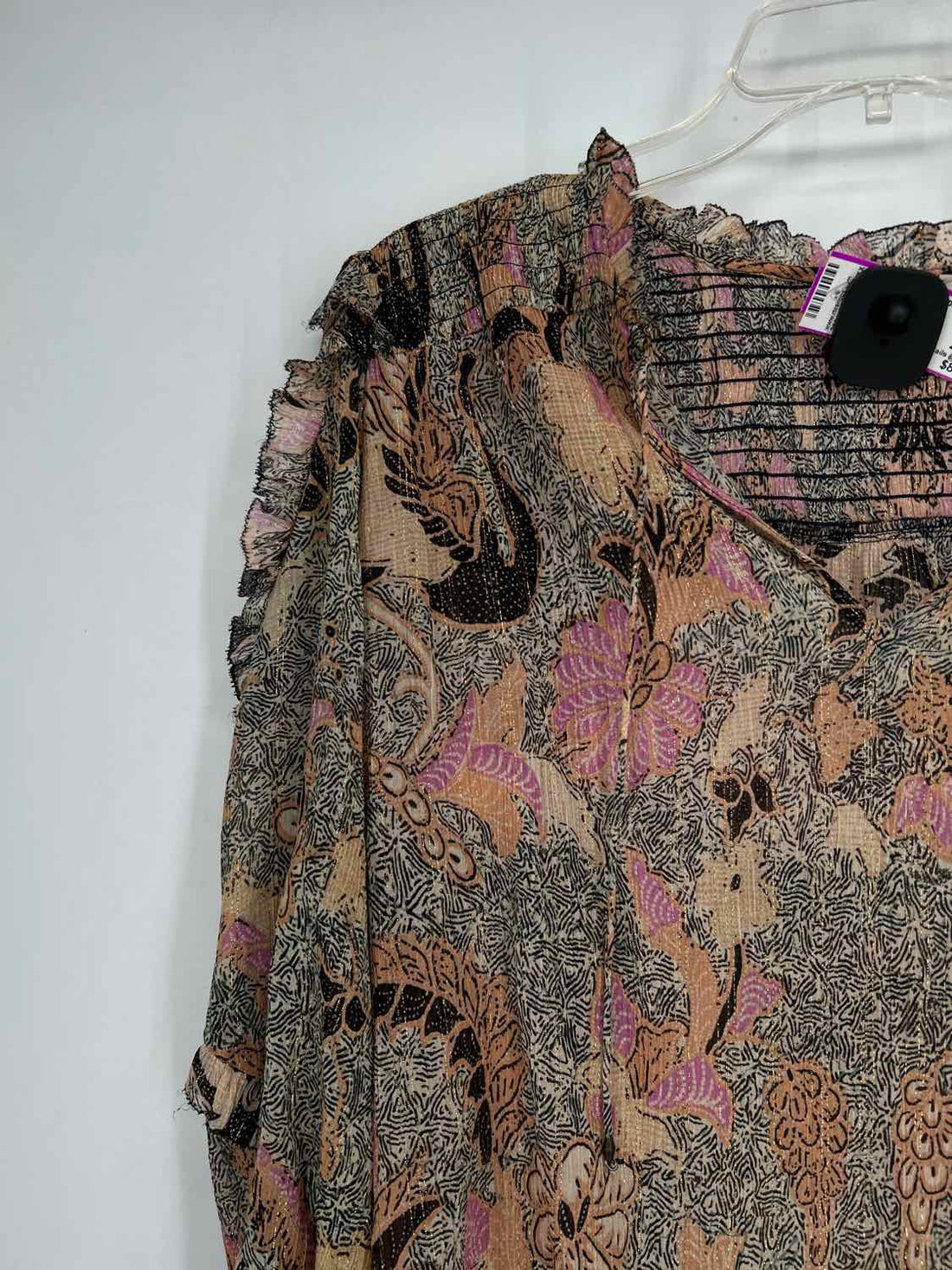 Ulla Johnson Size 0 Tan Print Silk Blend Long Sleeve
