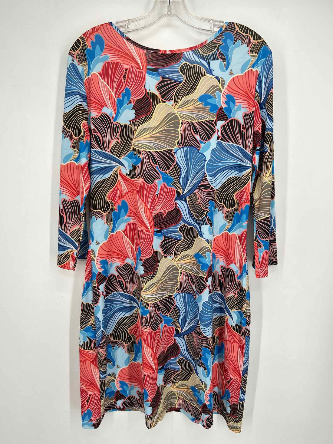 Jean-Pierre Klifa Size L Black & Blue Floral Long Sleeve Dress