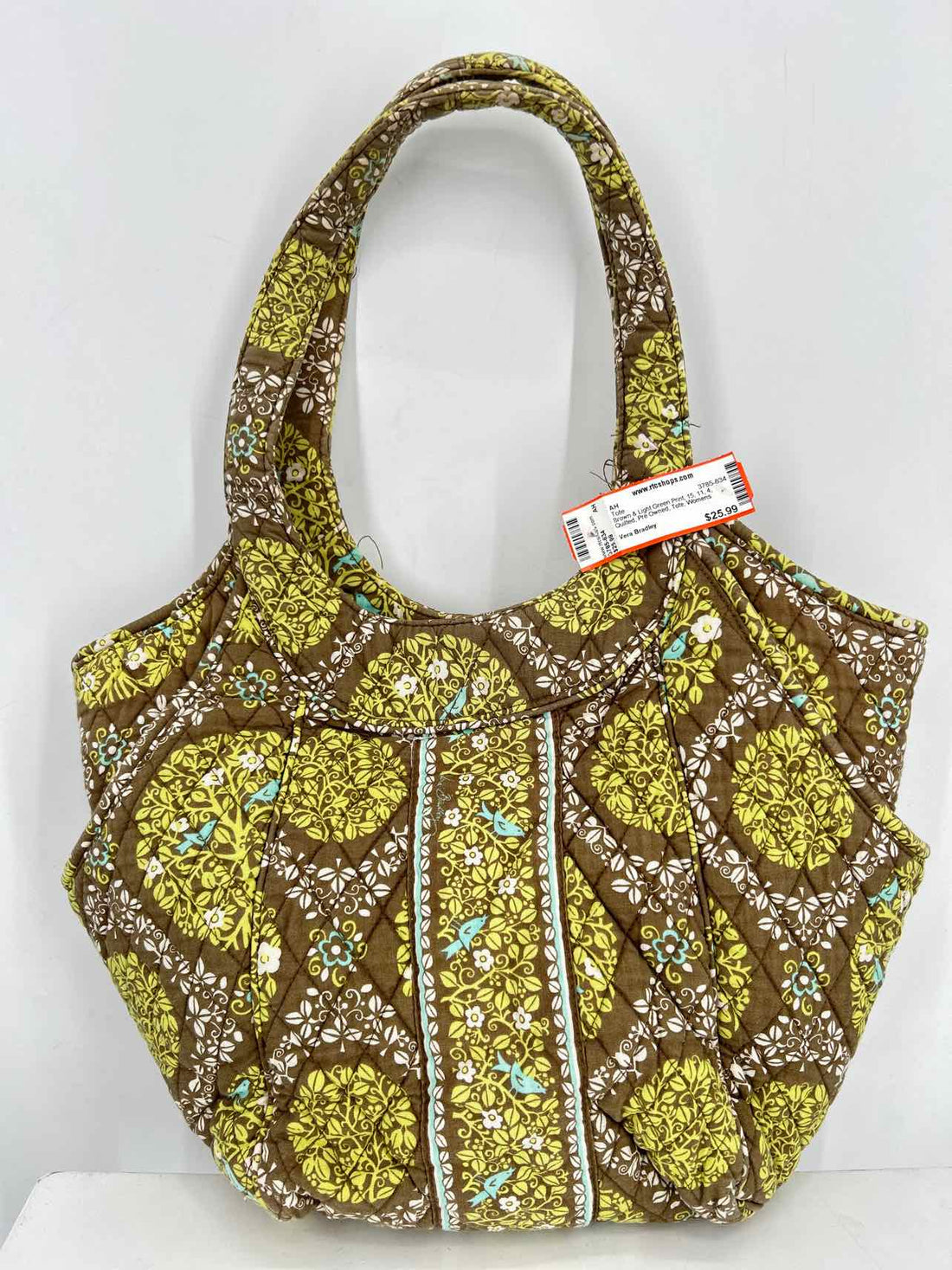 Vera Bradley Brown & Light Green Print Quilted Pre Owned Tote