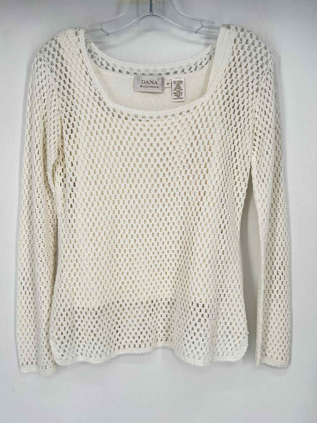 Dana Buchman Size S White Open Knit Vintage Long Sleeve