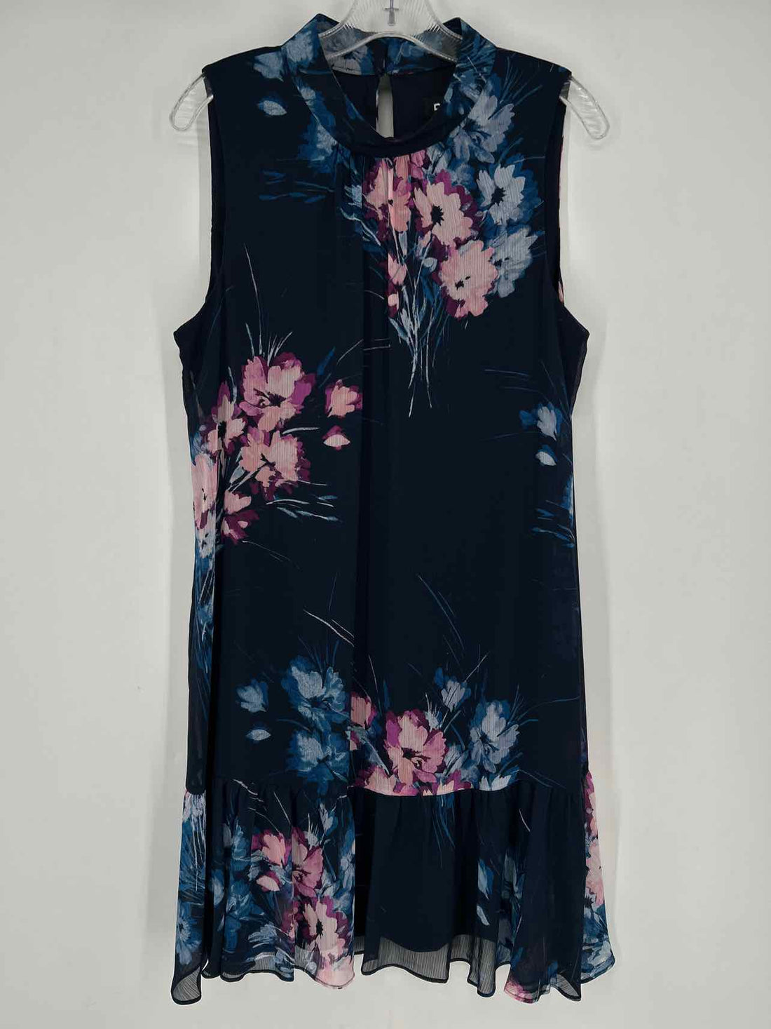 DKNY Size 12 Navy Floral Sleeveless Dress