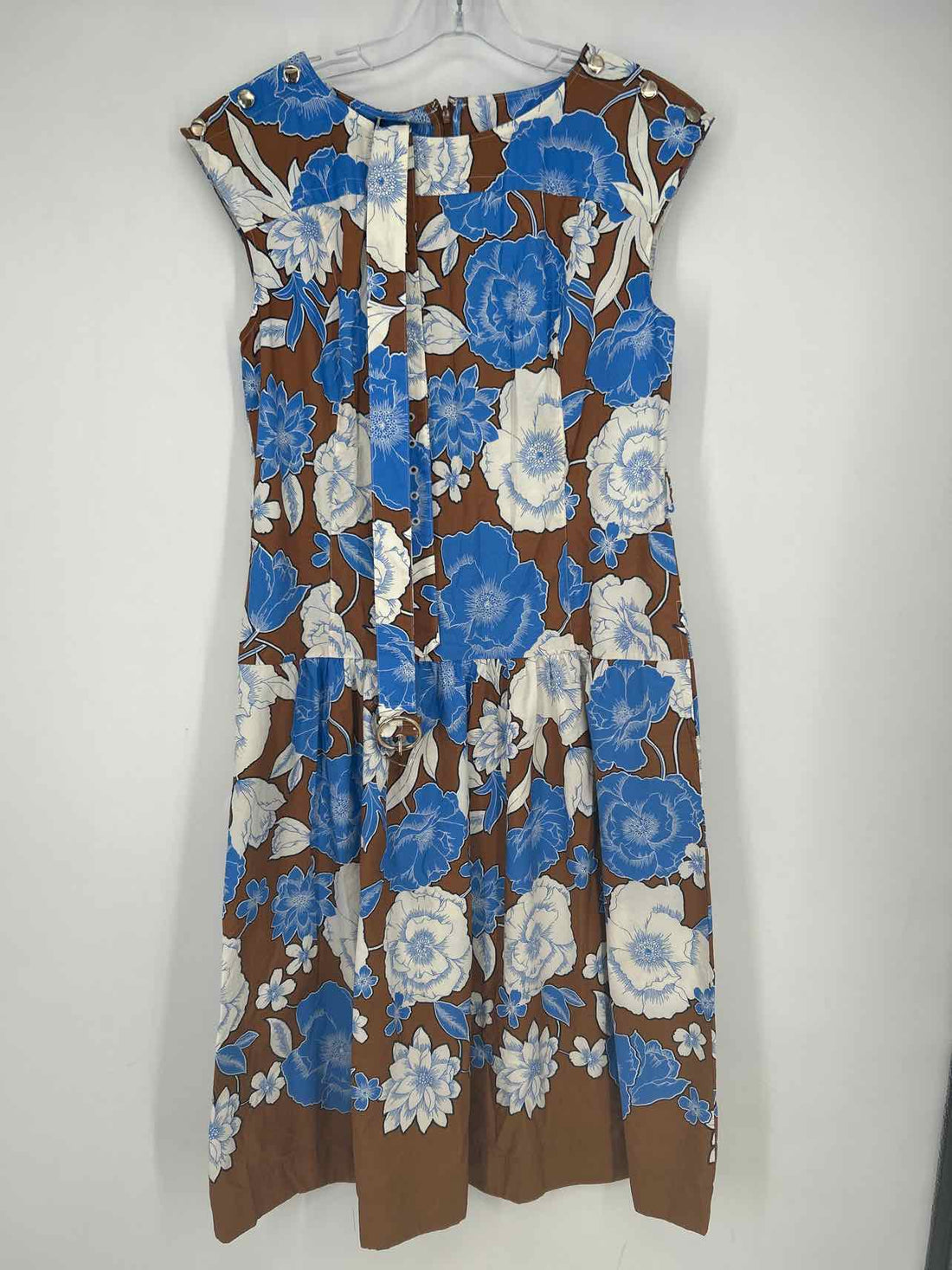 Talbots Size 10 Brown & Blue Floral Short Sleeve Dress