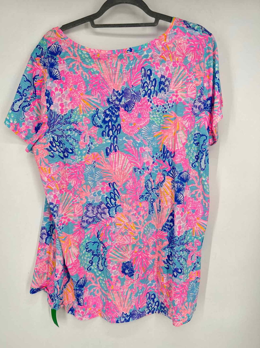 Lilly Pulitzer Size XXL Blue & Pink Print Short Sleeve Top/Blouse