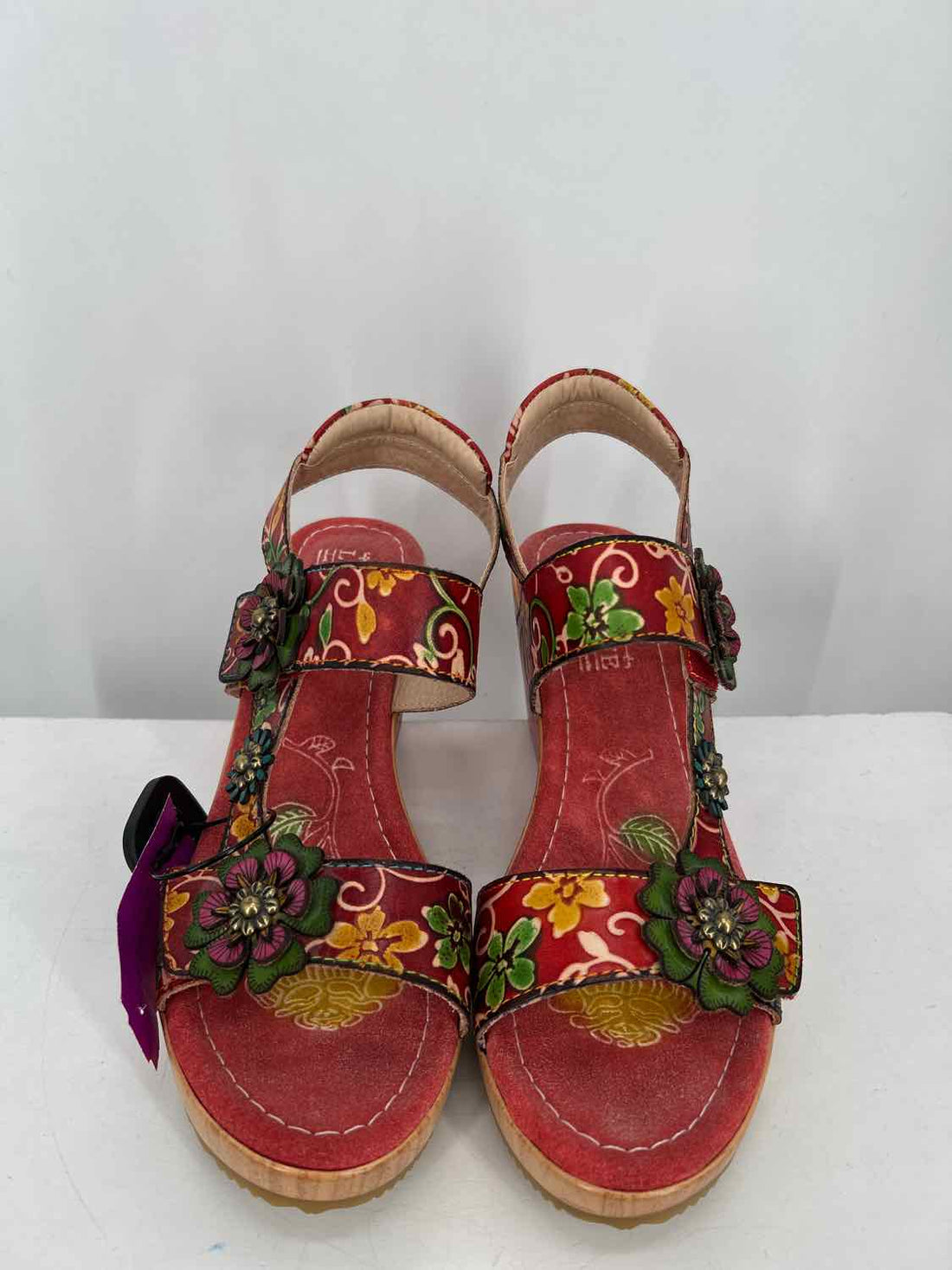 Spring Step L'artiste Women Size 40 Red Print Like New Genuine Leather Wedges