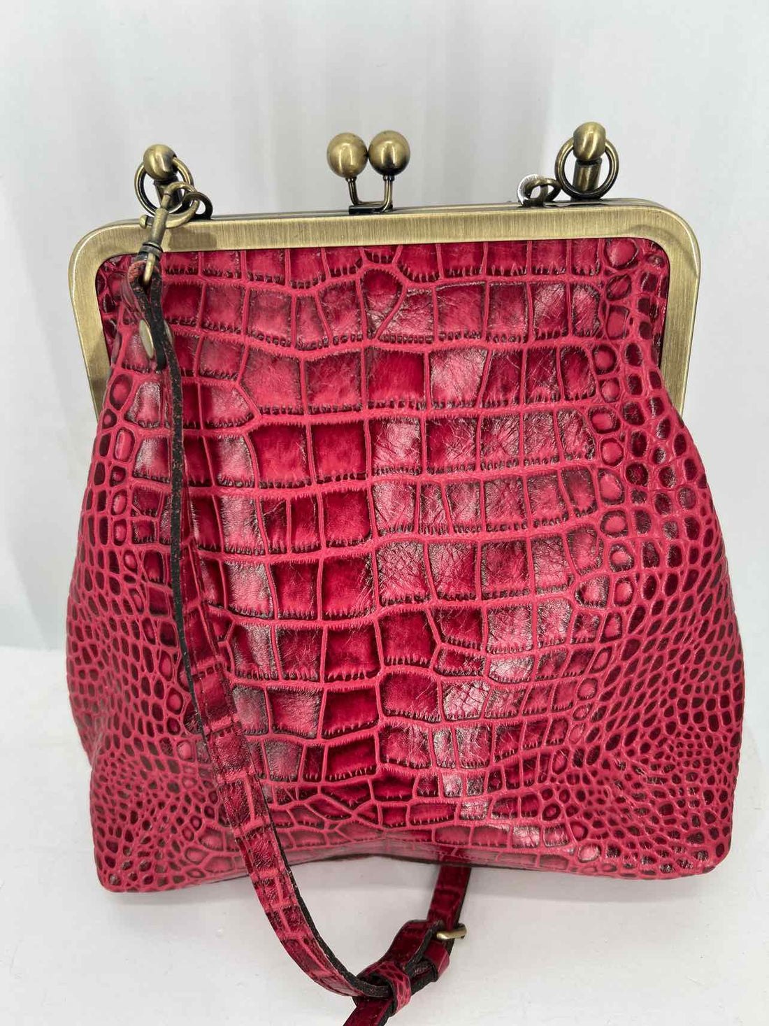 Patricia Nash Red Croc Embossed Leather Excellent Condition Crossbody