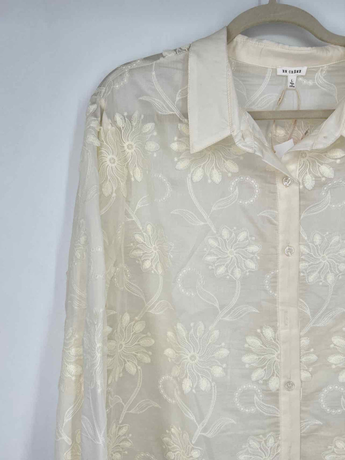 En Creme L Cream Embroidered New Boutique Top a