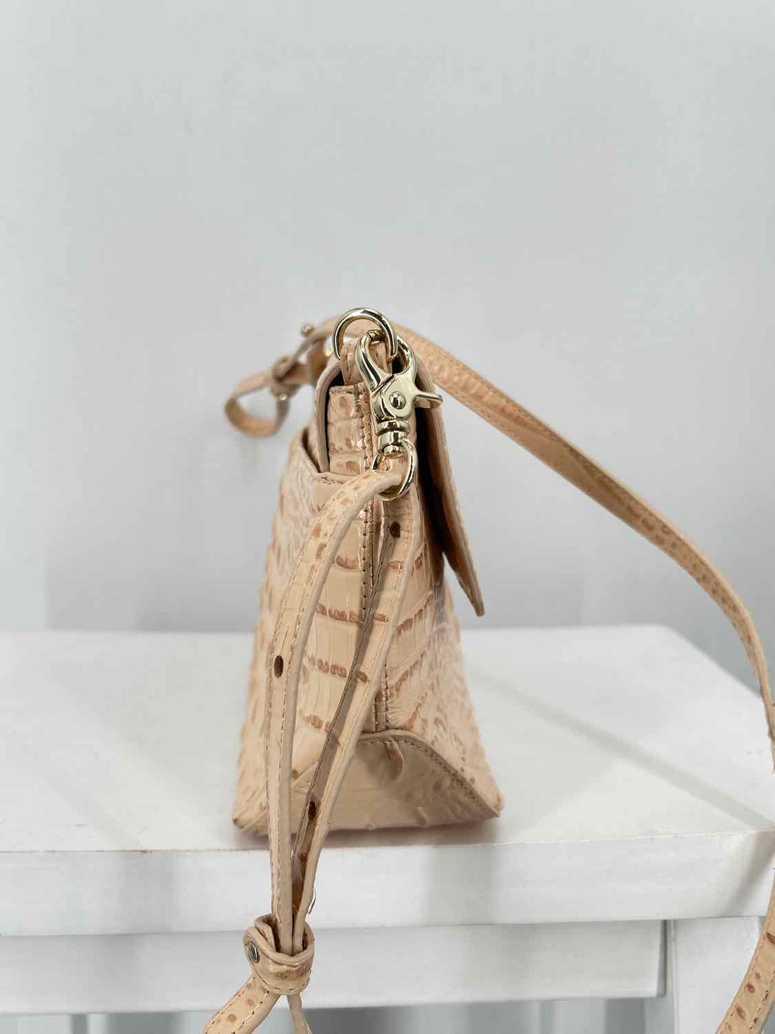 Brahmin Ayla Beige Croc Embossed Crossbody