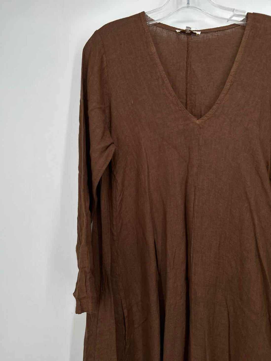 Milio Milano Size M Brown Linen Long Sleeve Dress