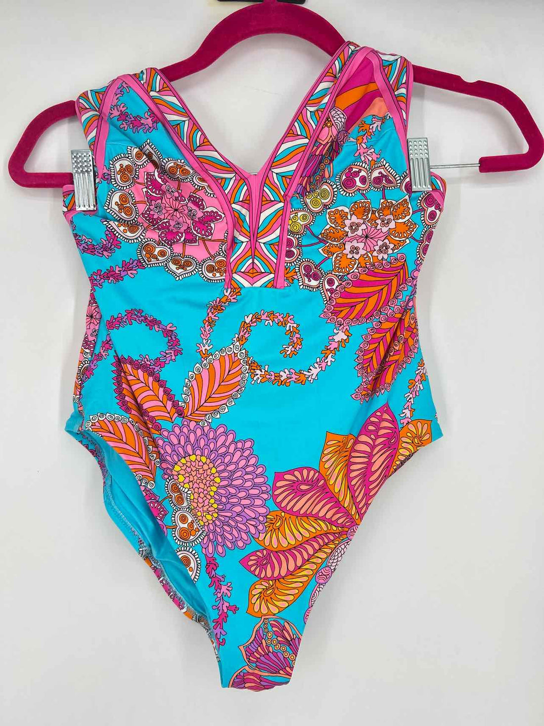 Trina Turk Size 8 Blue & Pink Print Swimsuit 1 Piece