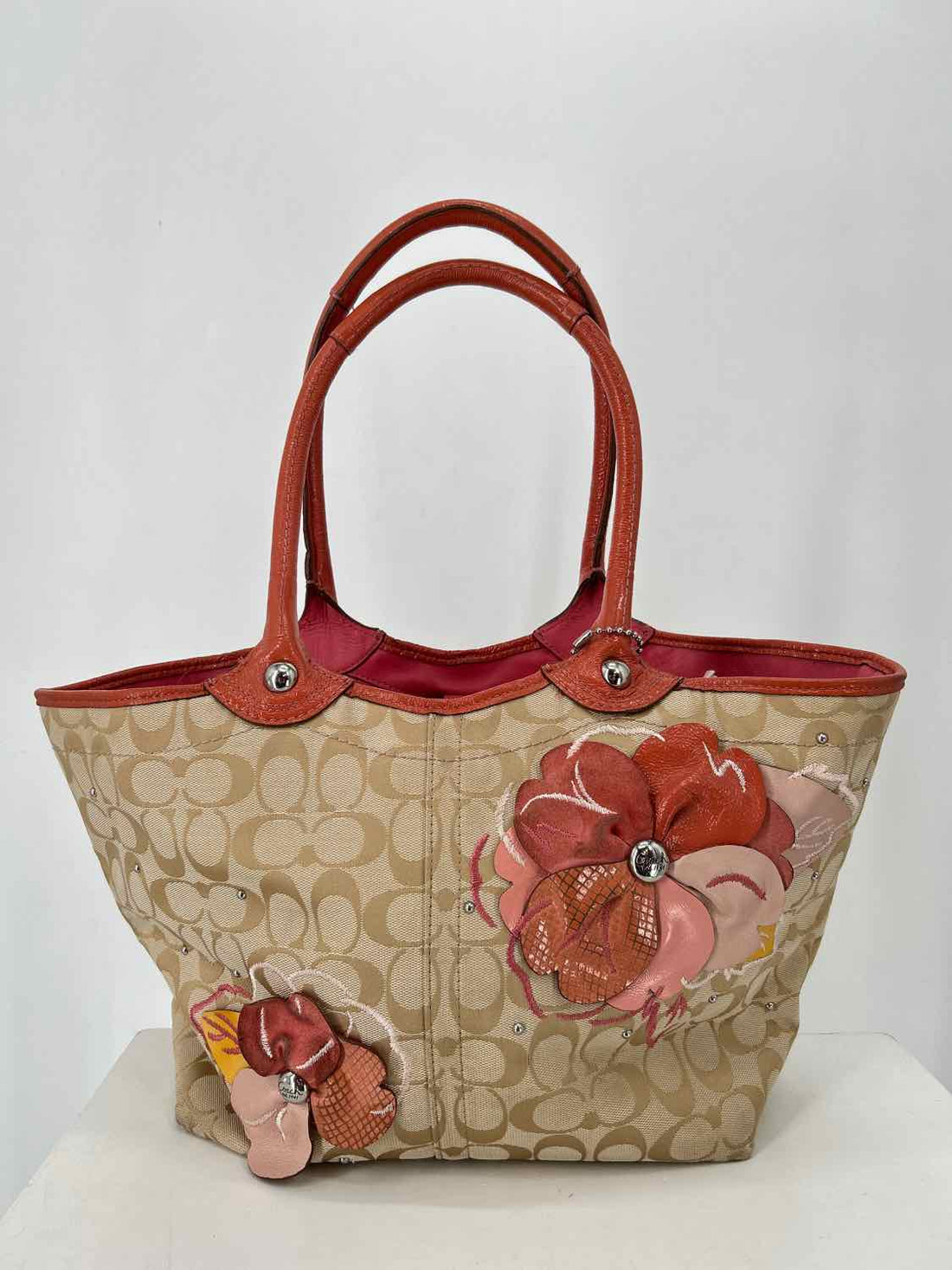 Coach Beige & Pink Canvas Tote