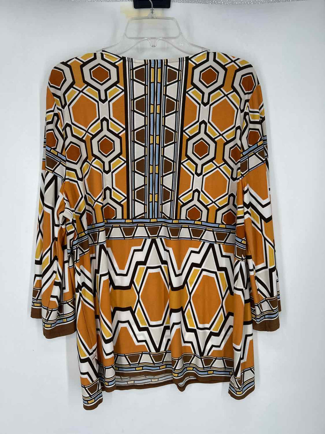 Chicos Size 3(XL) Mustard & Brown Print Long Sleeve