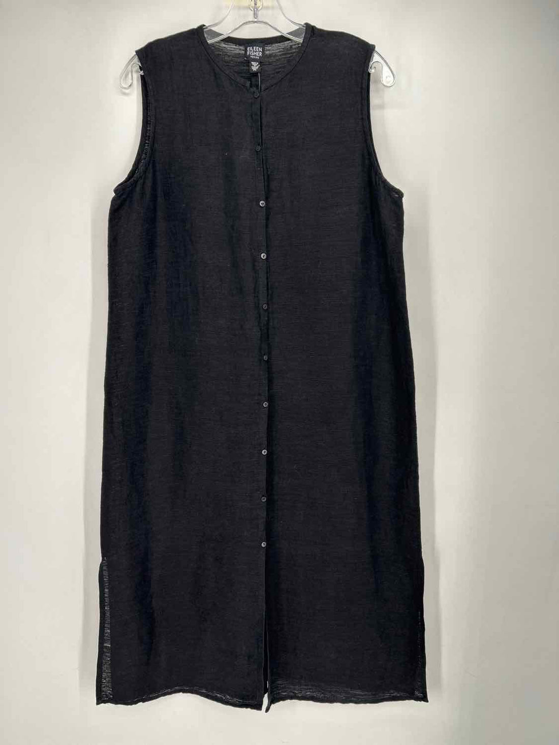 Eileen Fisher Size LP Black Linen/Cotton Sleeveless Dress