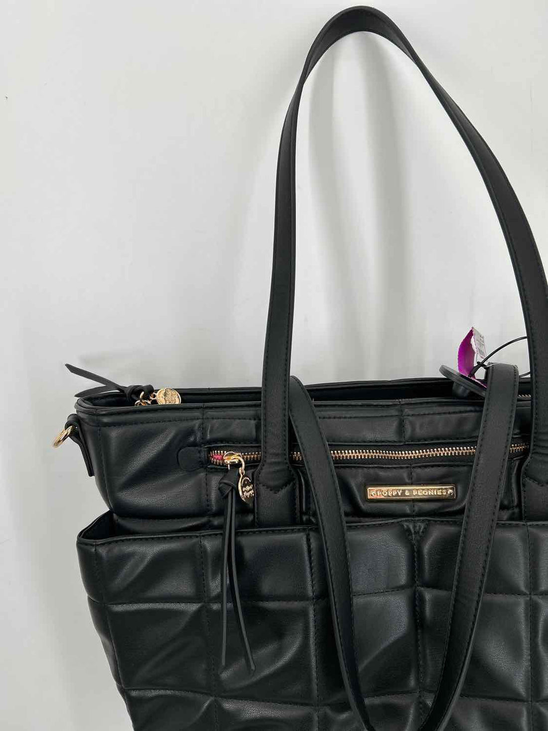 Poppy & Peonies Black Faux Leather Pre Owned Tote