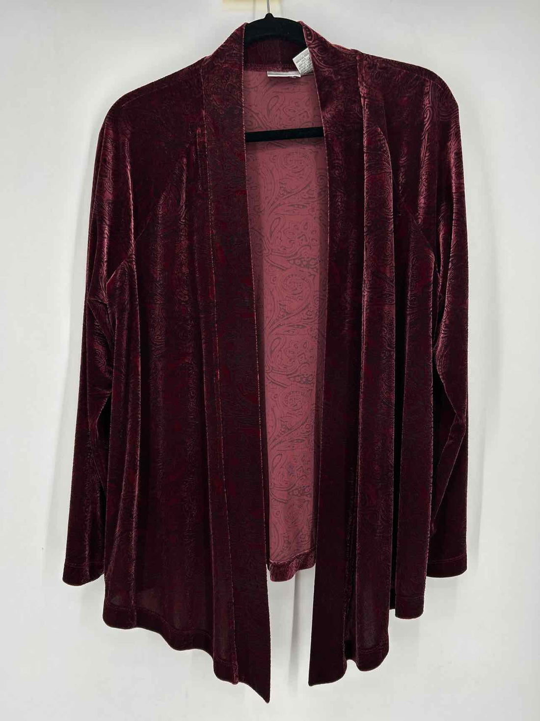 Chicos Size 2 (L) Burgundy Velvet Cardigan