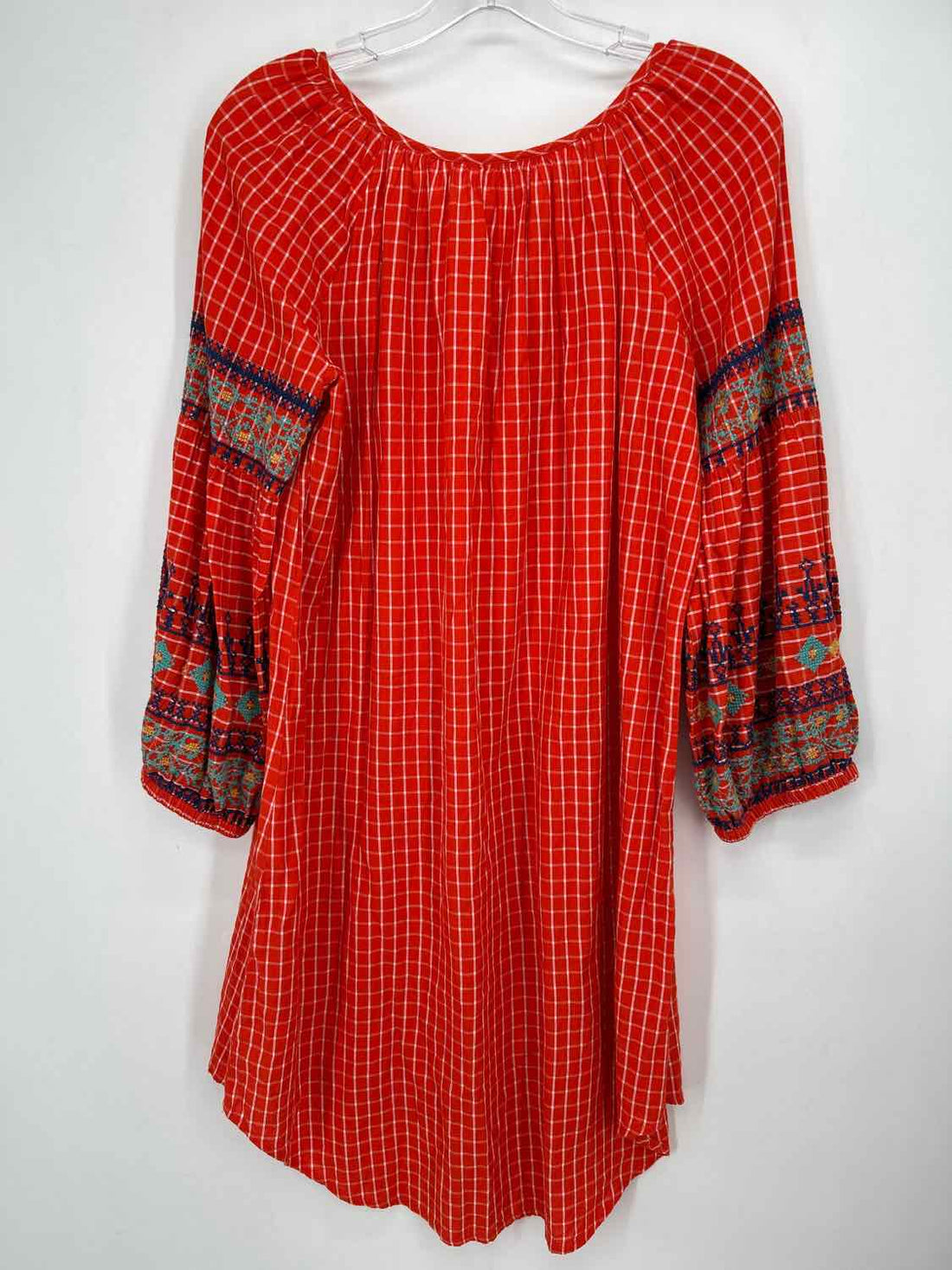 Uncle Frank Size M Orange & White Embroidered Long Sleeve Dress