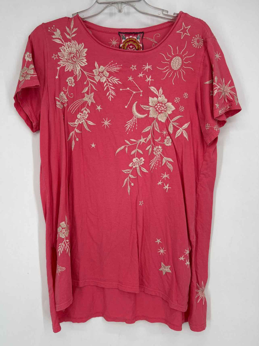 Johnny Was Size S Pink Print Embroidered Short Sleeve