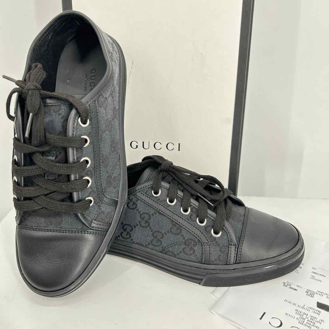 Gucci GG Women Size 37 Black Pre Owned Canvas & Leather LUXURY