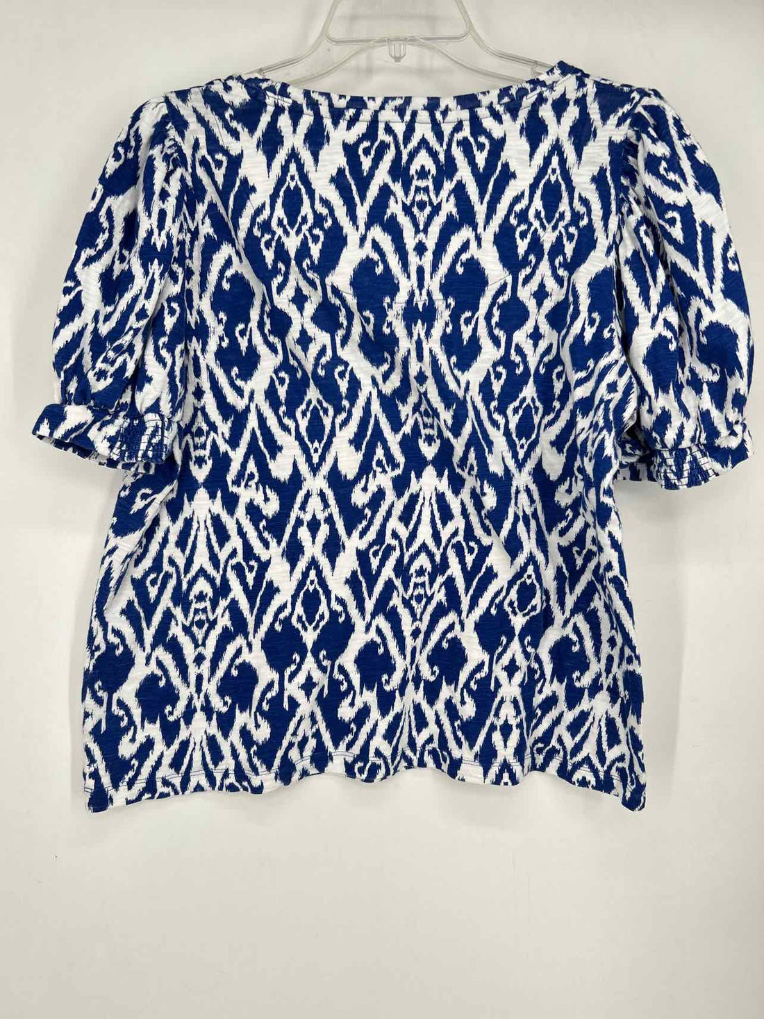 Chicos Size 2/L White & Blue Short Sleeve
