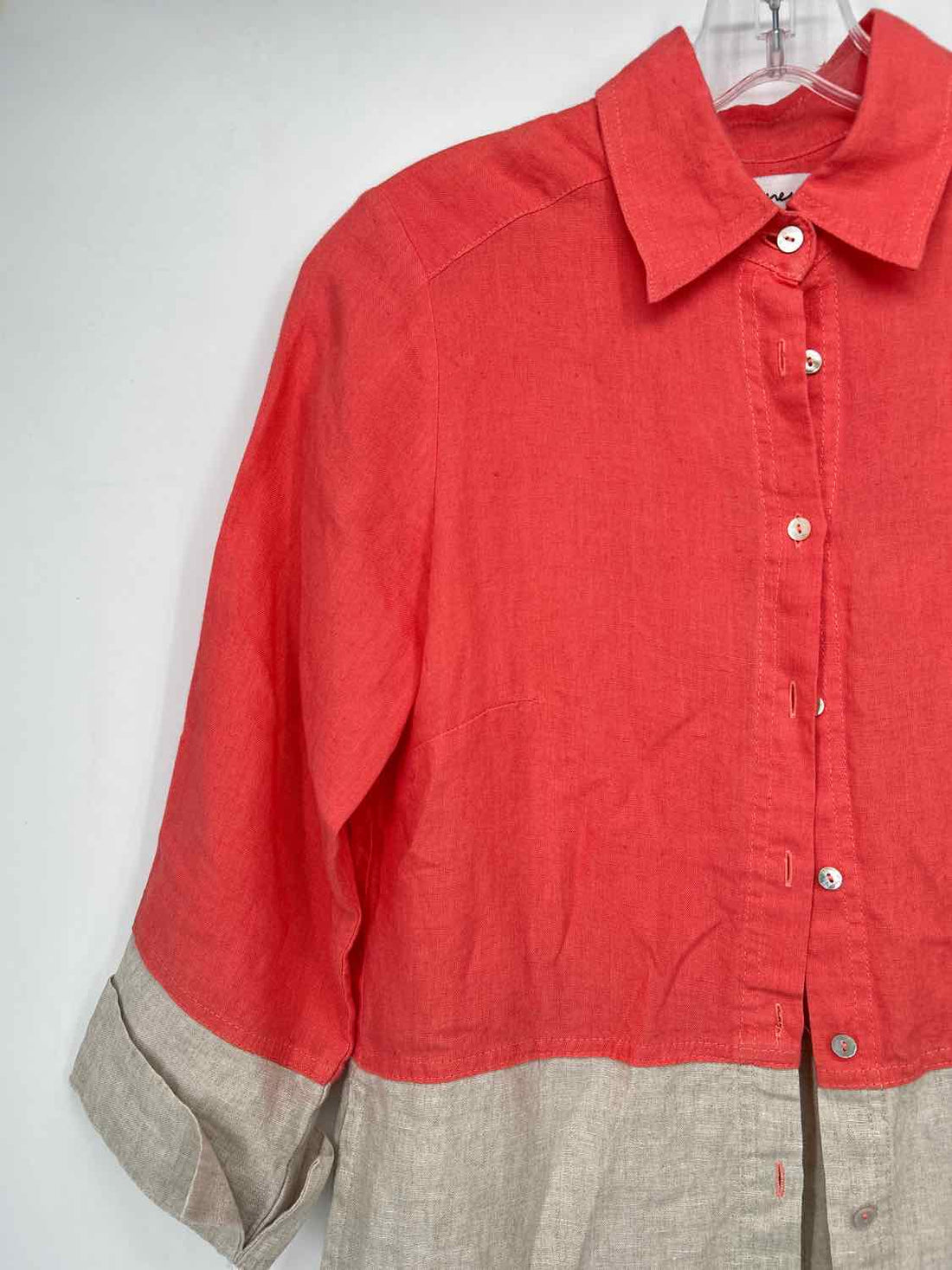iLinen Lifestyle Size XS Coral & Beige Linen 100% Long Sleeve