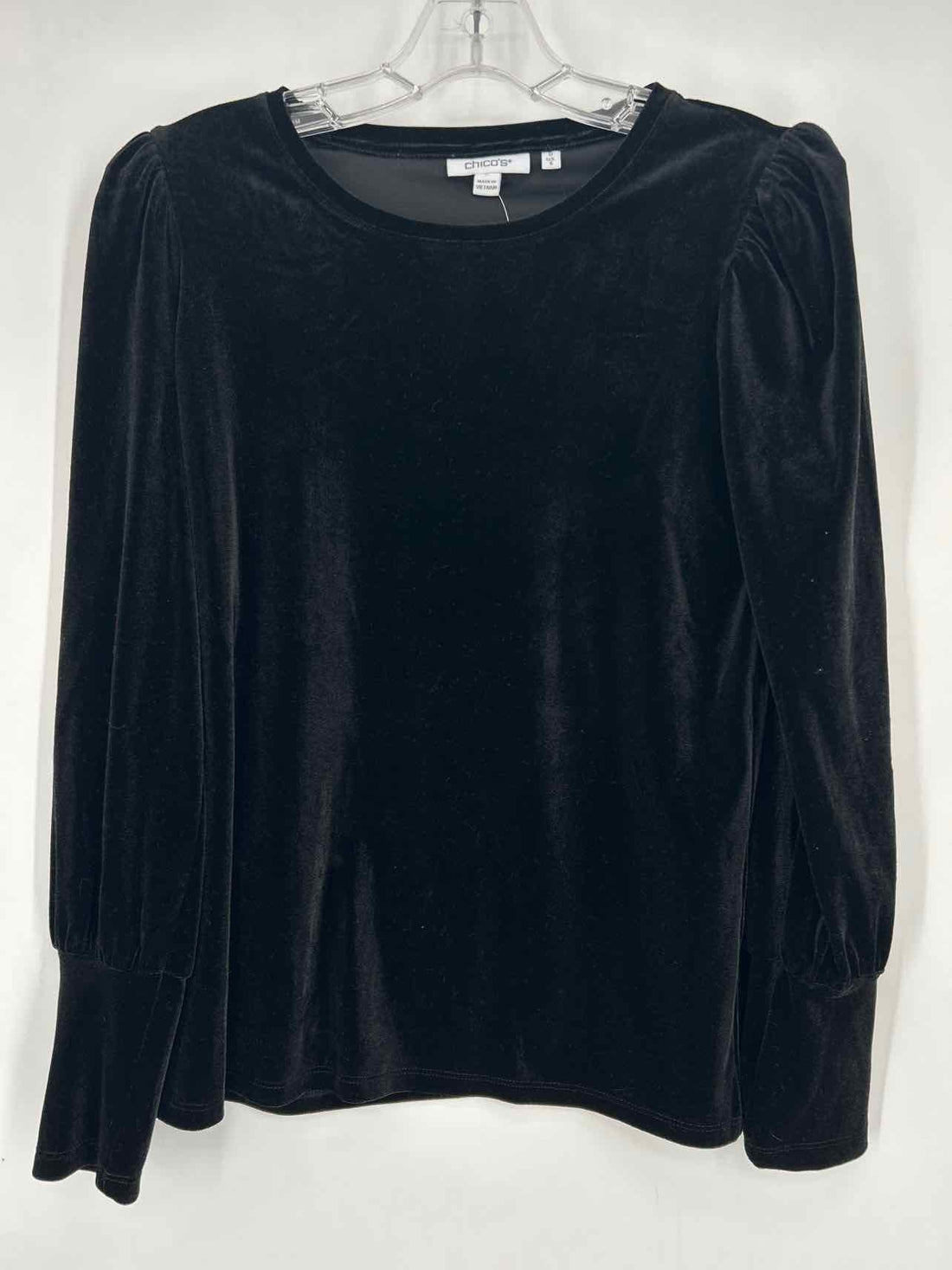 Chicos Size 0 (s) Black Velour Long Sleeve