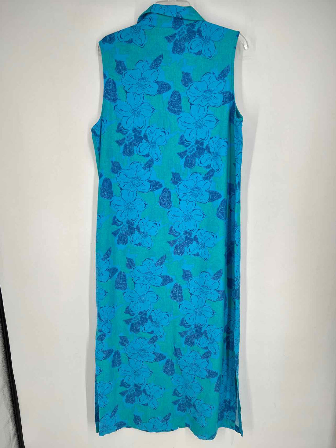 Carolina Colours Size 18 Blue Floral Linen/Rayon Sleeveless Dress