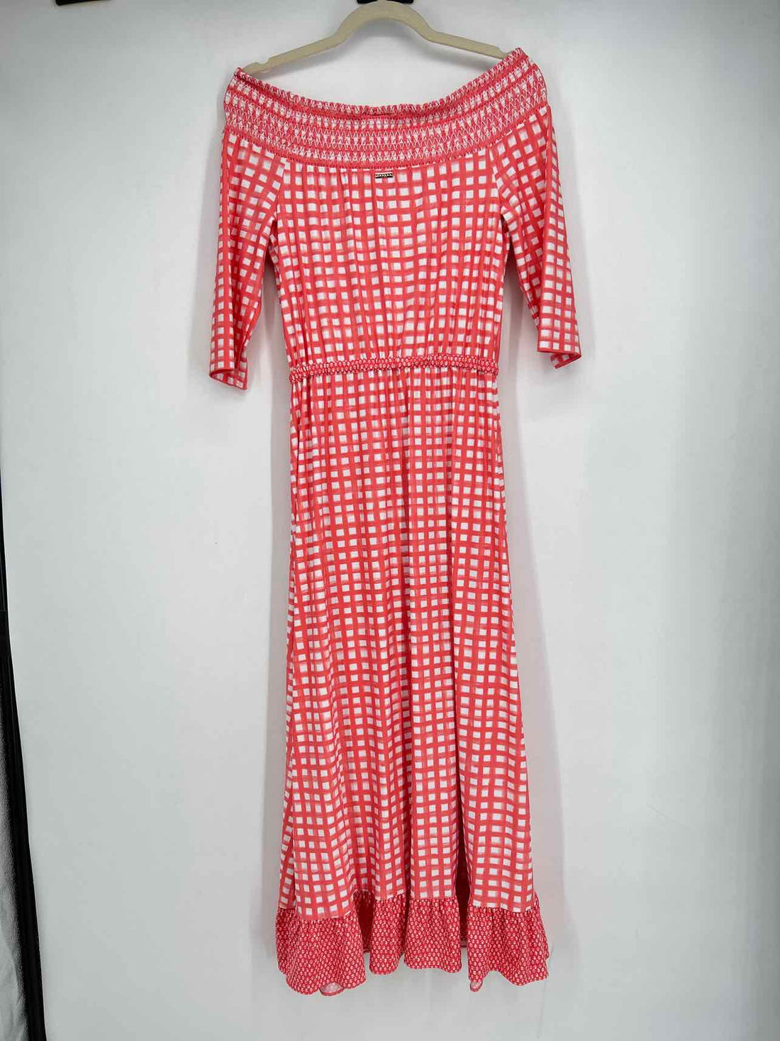 Cabana Life Size S White & orange gingham SS Dress