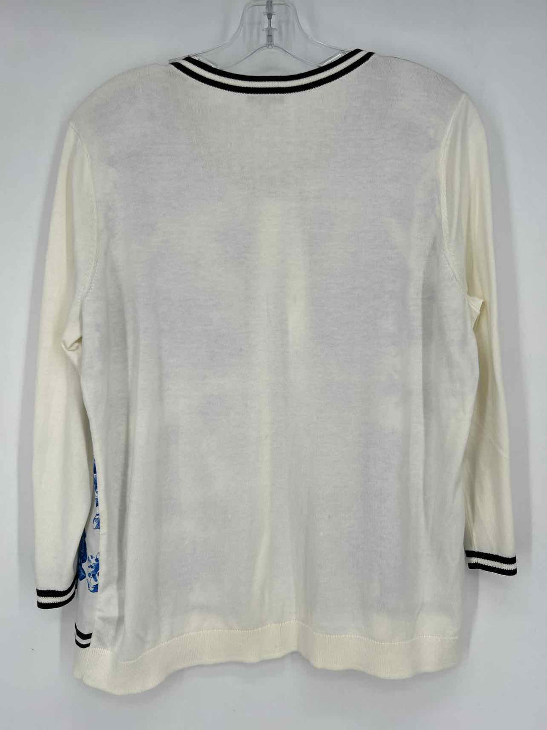 Talbots Size L White & Blue Floral Cardigan