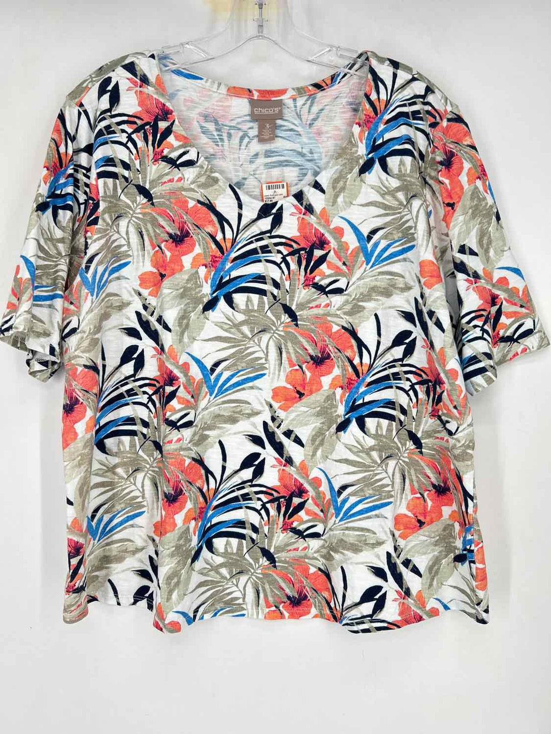Chicos Size 3 (XL) White Tropical Short Sleeve